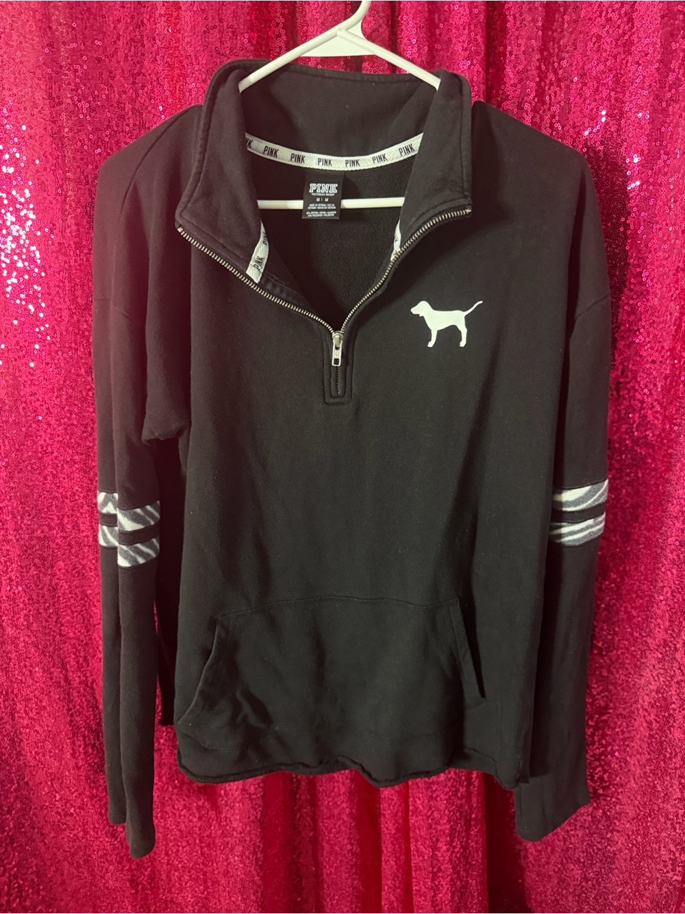 LOVE PINK Victoria's Secret Black Half-Zip Pullover